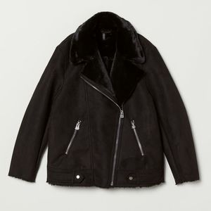 H&M faux fur moto jacket